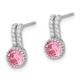 Sterling Silver RH-plated Polished Two Row Pink & White CZ Post Earrings